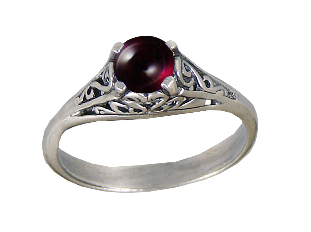 Sterling Silver Filigree Ring With Garnet Size 6